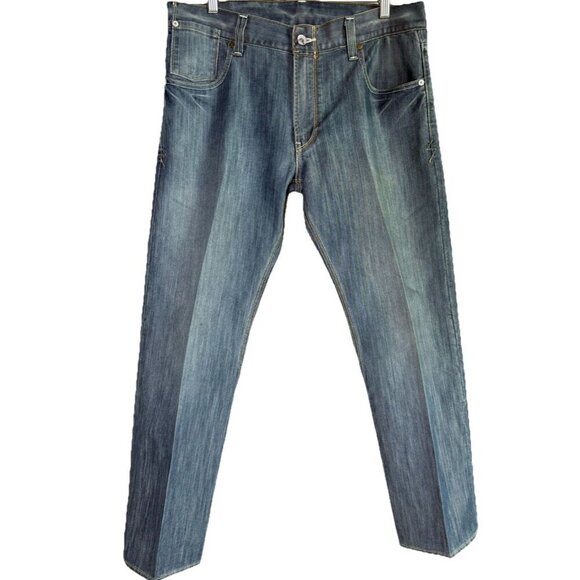 Levis 514 Jeans Men 36 X 30 Blue Slim Straight Droit Medium Wash Flap Pockets - Picture 1 of 12